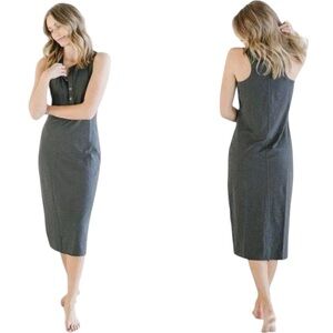 Mate The Label 100% Cotton Avery Henley Button Front Tank Grey Midi Dress 0119